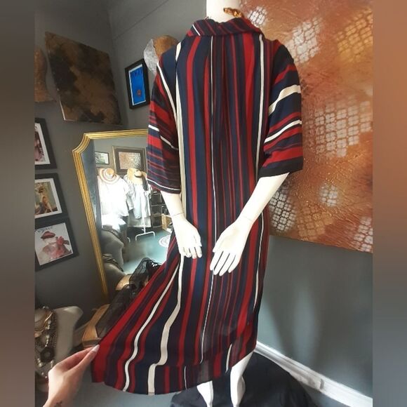 Zara Striped Navy and Red Midi Tunic Dress - Picture 2 of 16